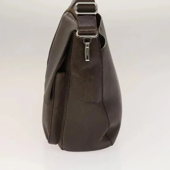 BVLGARI Shoulder Bag Leather Brown Silver Auth
